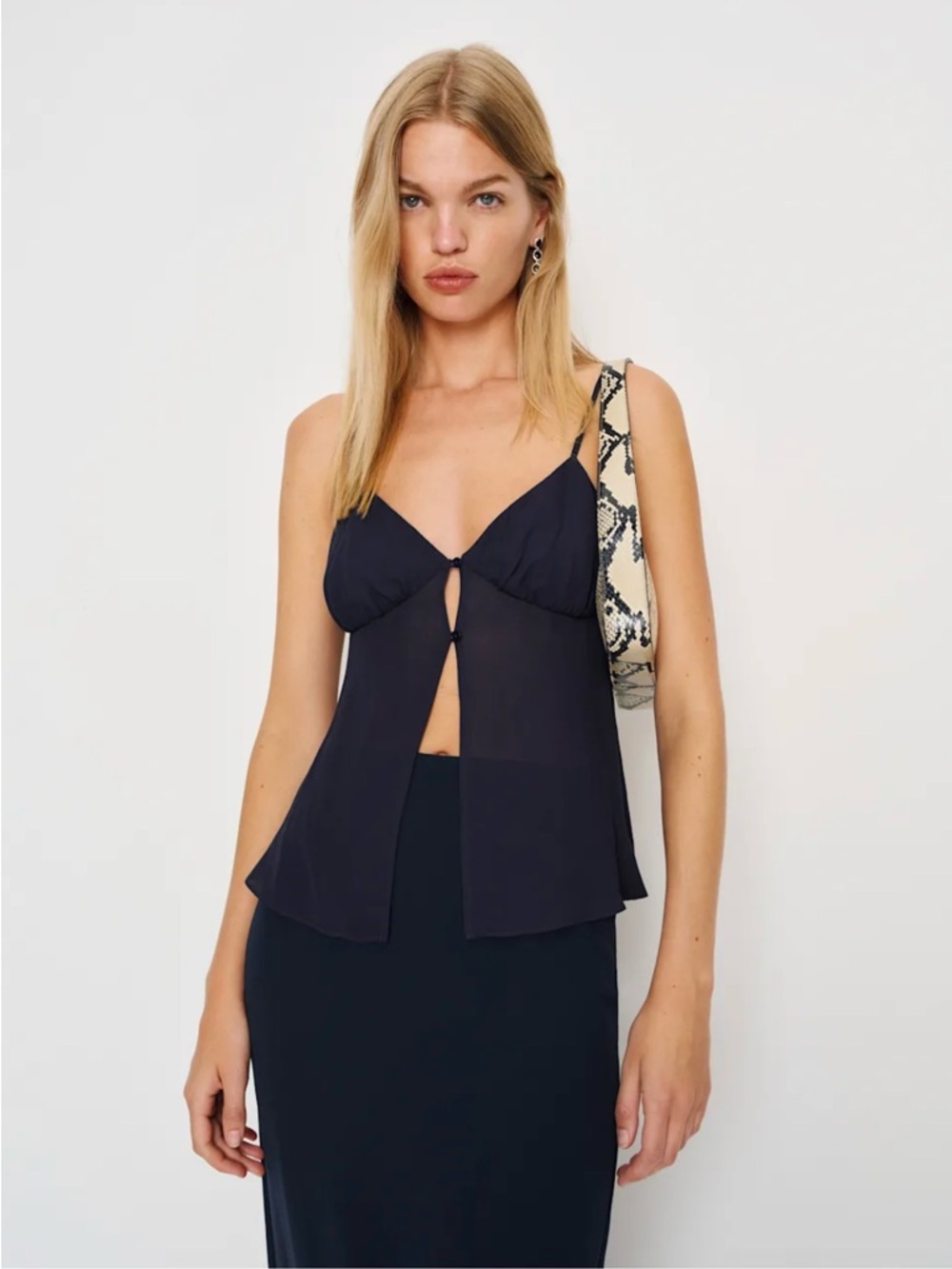 NWT. Reformation size 6 Navy Sheer V-Neck Spaghetti-Strap Tank